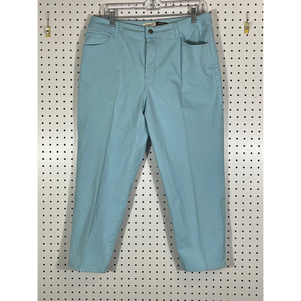 St. Johns Bay Women 12 Light Blue Stretch Straight Leg Crop Pants Aqua Cotton